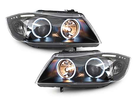 Headlights suitable for BMW 3 Series E90 E91 (03.2005-08.2008) Angel Eyes CCFL Black