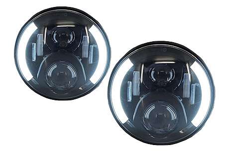7 Inch CREE LED Headlights suitable for Jeep Wrangler JK (2007-2017) Mercedes G-Class W463 (1989-2017) Land Rover Defender Half Halo Black  