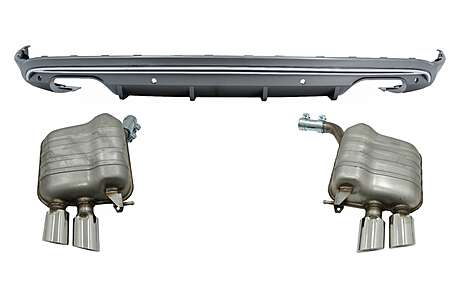 Rear Bumper Valance Diffuser suitable for Audi Q5 8R (2009-2016) with Exhaust System and Twin Muffler Tips