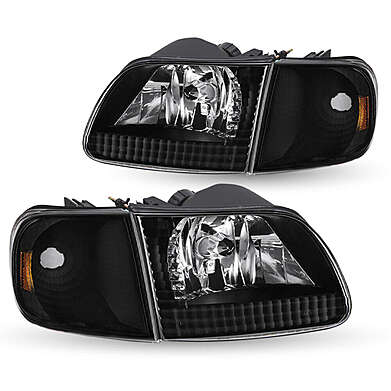 Front Headlights Black V2 Ford F150 1997-2003 / Ford Expedition 1999-2002 