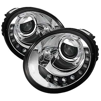 Projector Headlights Chrome LED DRL Volkswagen Beetle 1998-2005 