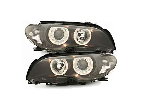 Headlights suitable for BMW 3 Series E46 Coupe (2003-2006) Angel Eyes 2 Halo Rims Black