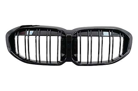 Central Kidney Grilles suitable for BMW 1 Series F40 (2019-Up) Double Stripe M Design Piano Black