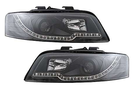 Black Tube Light Headlights suitable for Audi A4 B6 (2000-2004)