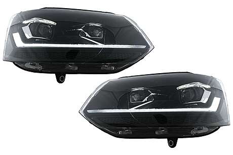 Full LED DRL Headlights suitable for VW Transporter Caravelle Multivan T5.1 Facelift (2010-2015) Black