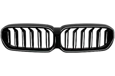 Central Kidney Grilles with LED suitable for BMW 5 Series G30 G31 LCI (07.2020-2023) Double Stripe Design Piano Black