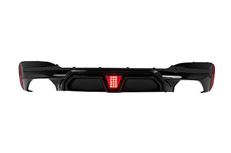 Rear Bumper Diffuser with LED suitable for BMW 5 Series G30 G31 Limousine Touring (2017-2024) M5 Design Piano Black