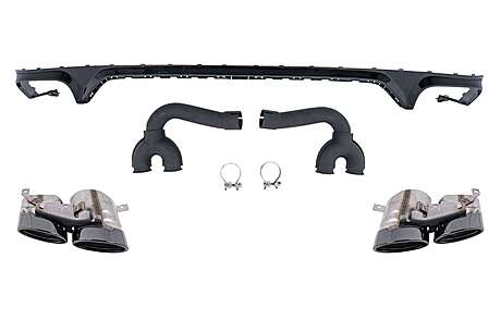 Rear Bumper Spoiler Valance Diffuser Double Outlet suitable for Audi Q8 S-Line (2018-2023) Black Tips