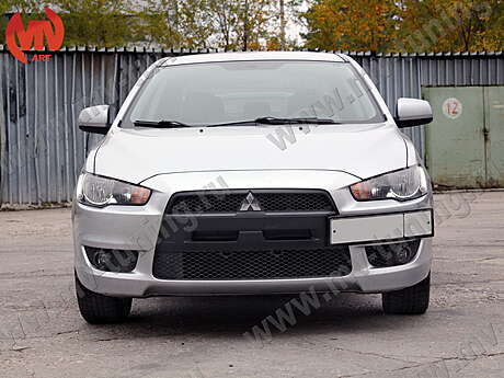 Radiator air ducts in the front bumper var№2 (square) MV-Tuning for Mitsubishi Lancer X 2007-2010