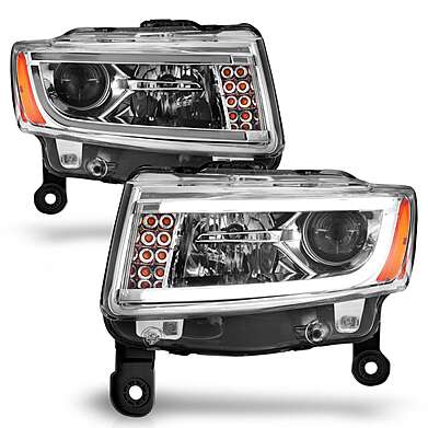 Headlights LED Plank Style Chrome Anzo 111328  Jeep Grand Cherokee 2014-2015 (HALOGEN MODELS ONLY)