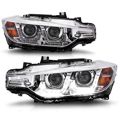 Headlights Chrome U-Bar Style Xenon BMW F30 4DR 2012-2015 