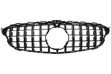 Front Grille suitable for Mercedes C-Class W205 S205 C205 S205 (2014-2018) GT-R Panamericana Design Black With 360 Camera
