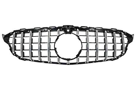 Front Grille suitable for Mercedes C-Class W205 S205 A205 C205 (2014-2018) GT-R Panamericana Design Chrome With 360 Camera