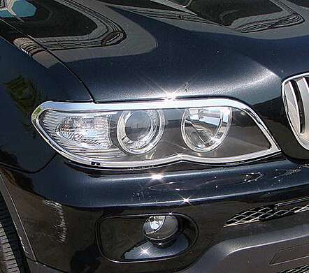 Chrome headlight covers IDFR 1-BW651-01C for BMW X5 E53 2003-2006