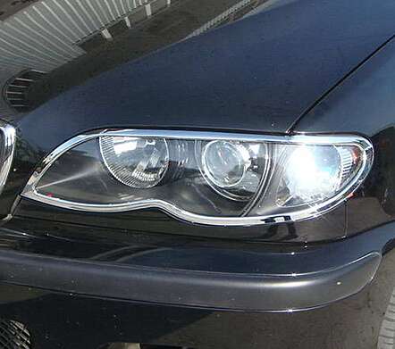 Chrome headlight covers IDFR 1-BW103-01C for BMW E46 4D 2001-2005
