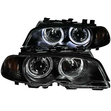 Headlights Black Angel Eyes Anzo 121269 BMW E46 4D 2000-2003 / M3 2001-2004
