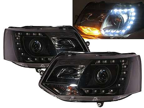 Headlights Black LED Style Volkswagen Transporter T5 2011-2015 
