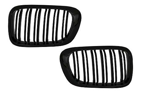 Central Kidney Grilles suitable for BMW 3 Series E46 Coupe Cabrio 2 Doors Non Facelift (1999-2002) Double Stripe M Design Piano Black