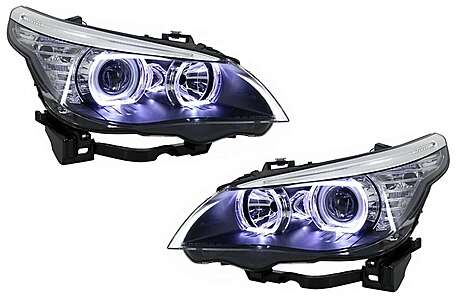 LED Dayline & Angel Eyes Headlights suitable for BMW 5 Series E60 E61 (2003-2007) LCI Look
