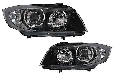 Angel Eyes Headlights suitable for BMW 3 Series E90 Sedan E91 Touring (03.2005-2011) Black