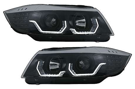 3D LED Angel Eyes Headlights suitable for BMW 3 Series E90 Limousine E91 Touring (03.2005-08.2008) LHD Black