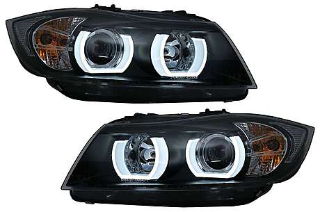 3D Angel Eyes LED DRL Xenon Headlights suitable for BMW 3 Series E90 E91 LCI (2008-2011) Black