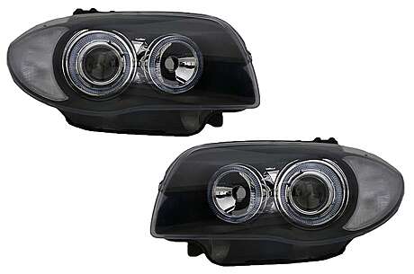 Headlights suitable for BMW Seria 1 E81 E82 E87 E88 (2004-2011) Angel Eyes 2 Halo Rims Black