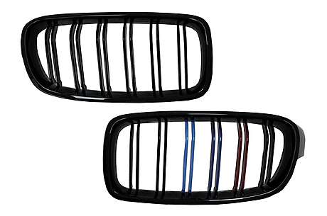 Central Grilles Kidney Grilles suitable for BMW 3 Series F30 F31 (2011-2018) Double Stripe M Design Piano Black