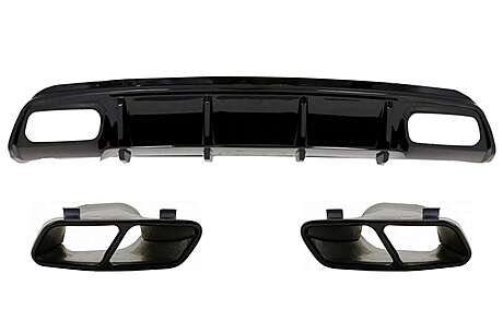 Rear Diffuser with Muffler Tips Black suitable for MERCEDES A-Class W176 (2012-2015) A45 Facelift Design