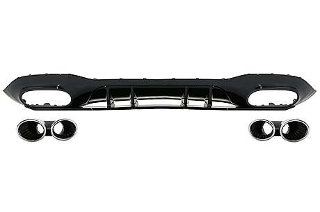 Rear Bumper Valance Diffuser suitable for Mercedes A-Class W177 Hatchback (2018-Up) Chrome Exhaust Muffler Tips