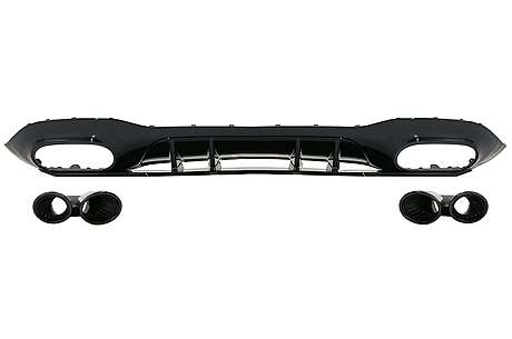 Rear Bumper Valance Diffuser suitable for Mercedes A-Class W177 Hatchback (2018-Up) Black Exhaust Muffler Tips