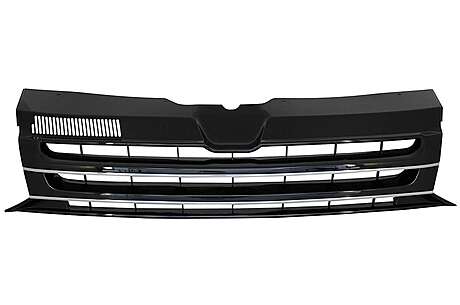 Badgeless Front Debadged Grille suitable for VW T5.1 Facelift Transporter (2010-2015) Black with Chrome Stripes