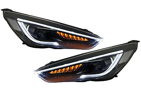 Headlights LED DRL suitable for Ford Focus III Mk3 (2015-2017) Bi-Xenon Design Dynamic Flowing Turn Signals Demon Look