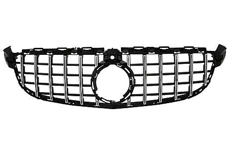 Front Grille suitable for Mercedes C-Class C63 W205 Sedan S205 T-Modell A205 Cabriolet C205 Coupe (03.2018-2020) with camera Black Chrome