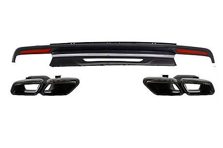 Rear Diffuser Black Exhaust Muffler Tips suitable for Mercedes S-Class W222 Sport Line Package (2013-06.2017)