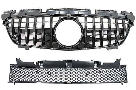 Front Grille with Lower Grille Mesh suitable for Mercedes SLK-Class R172 (2011-2015) GT-R Panamericana Design Black