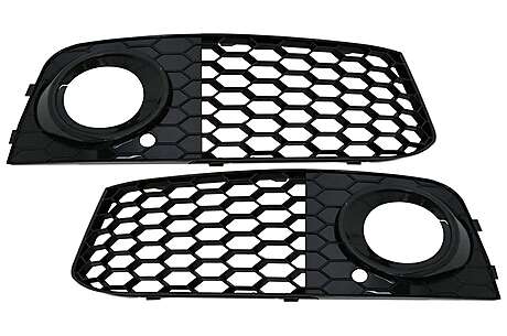Fog Lamp Covers Side Grilles Suitable for Audi A4 B8 8K (2007-2011) RS4 Look GLOSSY Black Edition